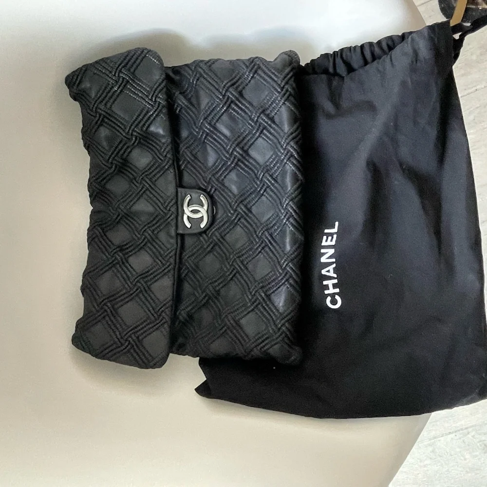 Chanel Bag Large Walk of Fame Black Silver clutch or chain Fits LAPTOP